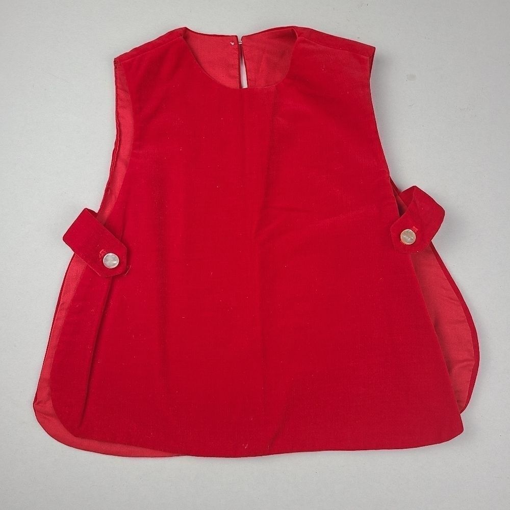 Vintage Toddler Girls Size 2 Fawn Togs Side Button Top Red Velvet Dress Poncho